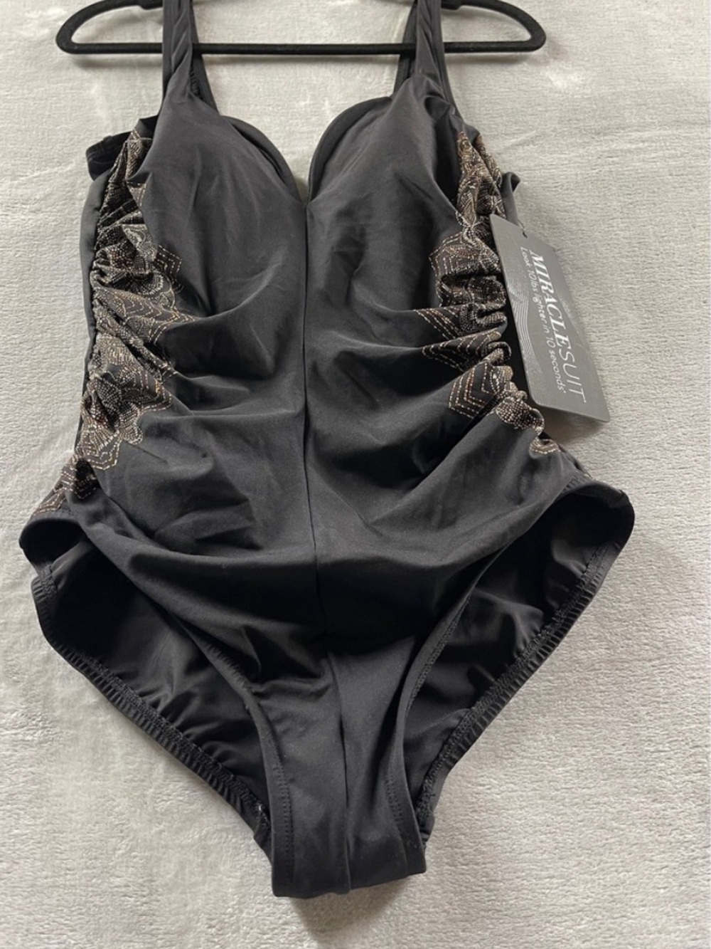 Miraclesuit Black One-Piece Swimsuit with Gold Lace illusion Side Panels - Picture 8 of 12